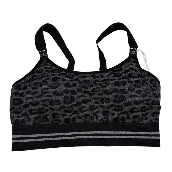 MomCozy Gray Leopard 4-in-1 Hands Free Seamless Stretch Fabric Pumping Bra Large - Picture 1 of 6